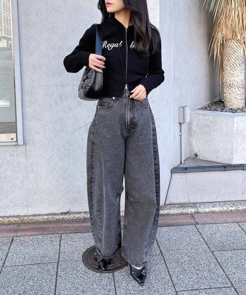 INGNI（イング）の「フロントジップロゴリブニットパーカー（パーカー・レディース・ホワイト×ブラック/ブラック×ホワイト/グレー系その他3・M）」の14枚目の写真