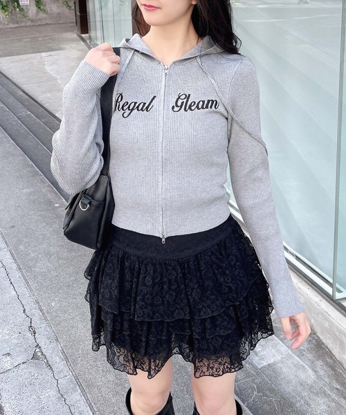 INGNI（イング）の「フロントジップロゴリブニットパーカー（パーカー・レディース・ホワイト×ブラック/ブラック×ホワイト/グレー系その他3・M）」の12枚目の写真