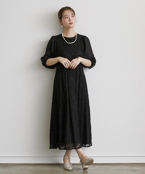 Jolie et Jolie(ジョリーエジョリー)の「レースデザインワンピースドレス(ドレス・レディース・ブラック/ネイビー/ベージュ・M/LL/5L/3L/L/4L)」の15枚目の写真