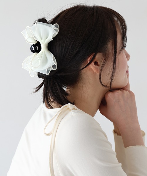 オーガンジーリボン♡ヘアクリップ♡ オーガンジーリボンバンスクリップ（バレッタ/ヘアクリップ