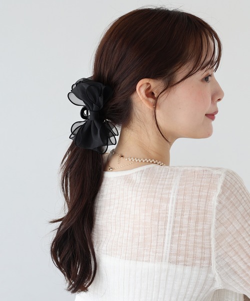 オーガンジーリボン♡ヘアクリップ♡ オーガンジーリボンバンスクリップ（バレッタ/ヘアクリップ