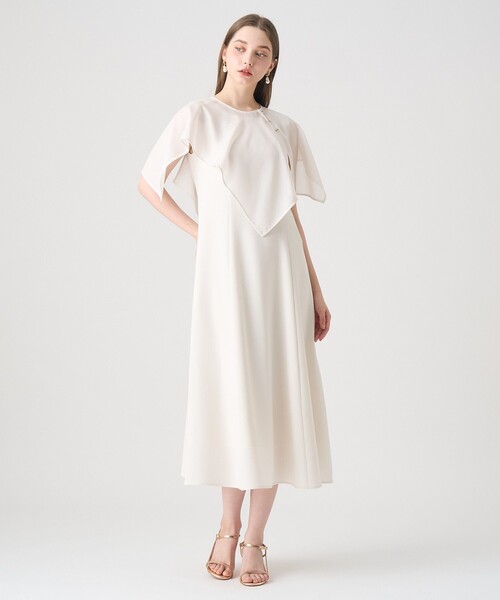 ▪️新品同様 ANAYI アナイ ウールライクダブルクロスワンピース ホワイト セール】ダブルクロスケープ付きワンピース（ワンピース）｜ANAYI