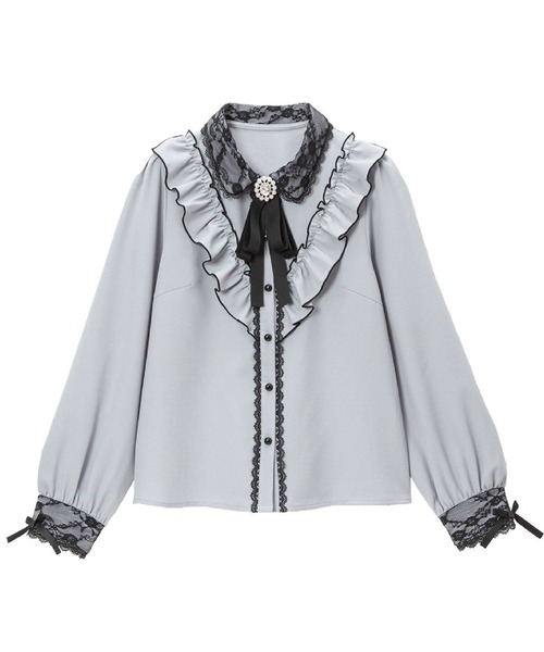 ブラウス シャツ レース重ねビジューブラウス レディース DearMyLove ブラウス シャツ レース重ねフリルビジューブラウス