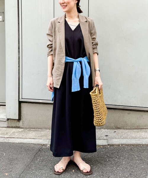 Rie Miller(リエミラー)の「《セットアップ対応》《手洗い可能》ダンボールジョーゼット袖リブマキシ丈ワンピース(ワンピース・レディース・オフホワイト/ブラック・38)」の9枚目の写真