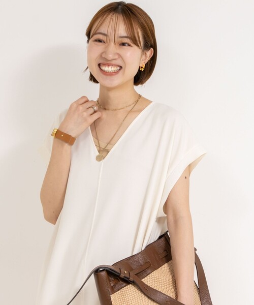 Rie Miller(リエミラー)の「《セットアップ対応》《手洗い可能》ダンボールジョーゼット袖リブマキシ丈ワンピース(ワンピース・レディース・オフホワイト/ブラック・38)」の22枚目の写真
