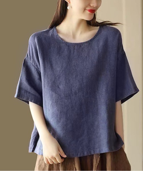 BLANC FICELLE(ブランフィセル)の「綿混 オーバーサイズ Tシャツ(Tシャツ/カットソー・レディース・ブラウン/キャメル/ピンク/ネイビー・L/XL/M)」の3枚目の写真