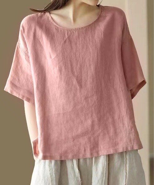 BLANC FICELLE(ブランフィセル)の「綿混 オーバーサイズ Tシャツ(Tシャツ/カットソー・レディース・ブラウン/キャメル/ピンク/ネイビー・L/XL/M)」の4枚目の写真