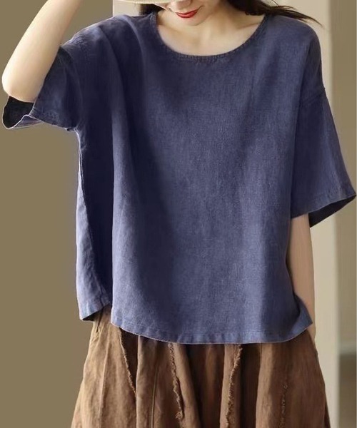 BLANC FICELLE(ブランフィセル)の「綿混 オーバーサイズ Tシャツ(Tシャツ/カットソー・レディース・ブラウン/キャメル/ピンク/ネイビー・L/XL/M)」の13枚目の写真
