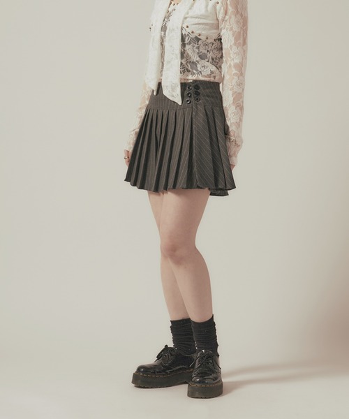 AO2（アオズ）の「▲Striped Pleated Mini Skirt / ストライププリーツミニスカート（スカート・レディース・グレー・FREE）」の10枚目の写真