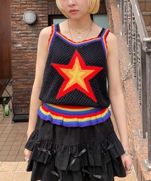 Candy Stripper（キャンディストリッパー）の「STAR KNIT キャミソール（キャミソール・レディース・アイボリー/ライトブルー/ブラック・FREE）」の3枚目の写真