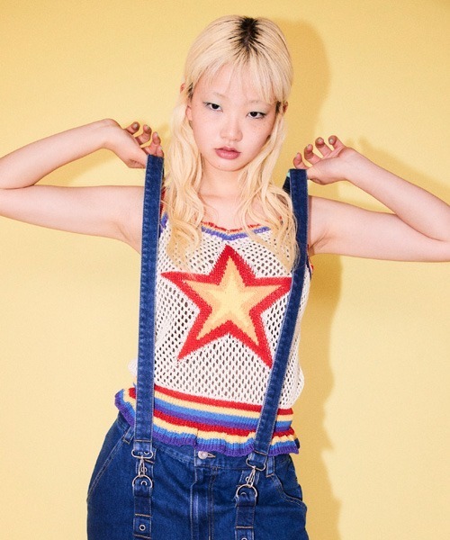 Candy Stripper（キャンディストリッパー）の「STAR KNIT キャミソール（キャミソール・レディース・アイボリー/ライトブルー/ブラック・FREE）」の4枚目の写真