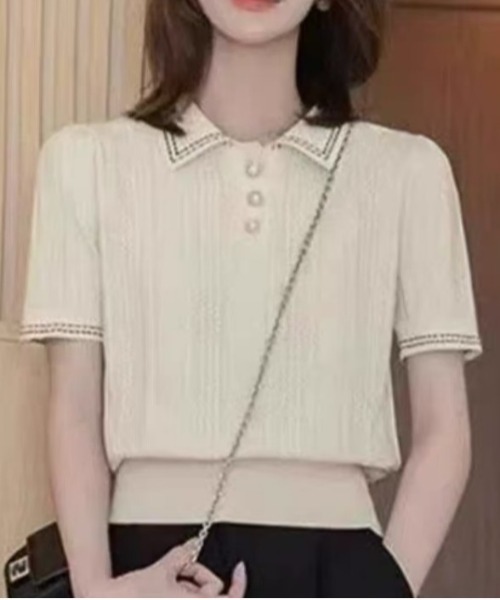 BLANC FICELLE(ブランフィセル)の「ニット ポロシャツ(ニット/セーター・レディース・ブラック/Off White・S/M/L)」の6枚目の写真