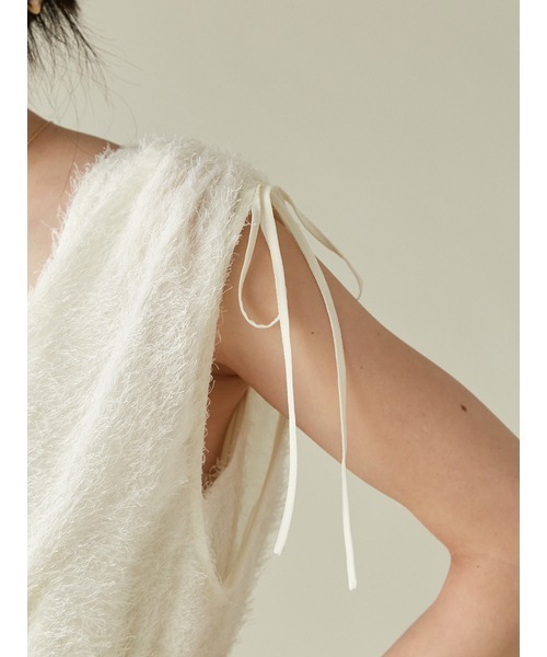 LilyBrownフリンジジャガードシャーリングワンピース ホワイト LILY