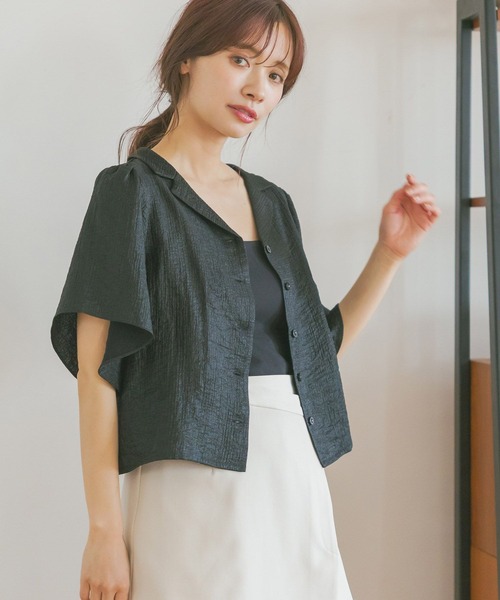 mysty woman(ミスティウーマン)の「楊柳オープンカラーシャツ 495792(シャツ/ブラウス・レディース・ベージュ/ブラック・FREE)」の10枚目の写真