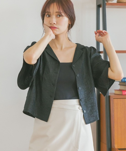 mysty woman(ミスティウーマン)の「楊柳オープンカラーシャツ 495792(シャツ/ブラウス・レディース・ベージュ/ブラック・FREE)」の11枚目の写真