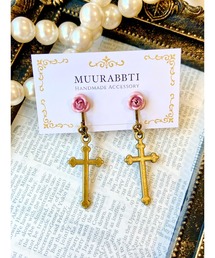 【MUURABBTI】薔薇と十字架のイヤリング(MA)