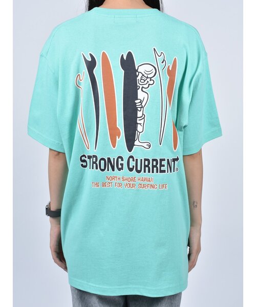 STRONG CURRENT（ストロングカレント）の「【STRONG CURRENT】サーファーバックプリントショートスリーブTEE 半袖T（Tシャツ/カットソー・メンズ・ブラック/ホワイト/グリーン・2/3/4）」の5枚目の写真