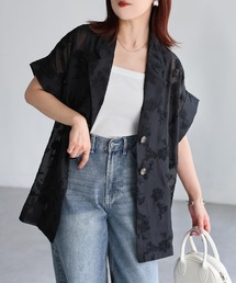 Riberry（リベリー）の「刺繍レース半袖シャツジャケット（テーラードジャケット・レディース）」