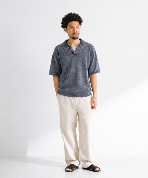 DANIELE FIESOLI◆Made In Italy◆M◆スキッパー ポロ セール】インディゴパイルスキッパーポロシャツ（ポロシャツ