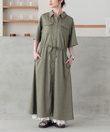 【美品】OMNIGOD ビッグサイズ シャツワンピース グリーンカーキ 美品】OMNIGOD ビッグサイズ シャツワンピース グリーンカーキ