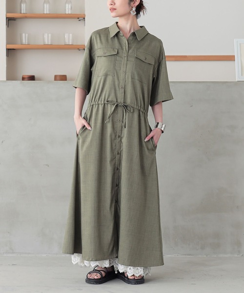 n'OrLABEL（ノアールレーベル）の「『リネンライクワークシャツワンピース』（シャツワンピース・レディース・チャコール/マスタード/カーキ/ブラック・2/1）」の4枚目の写真