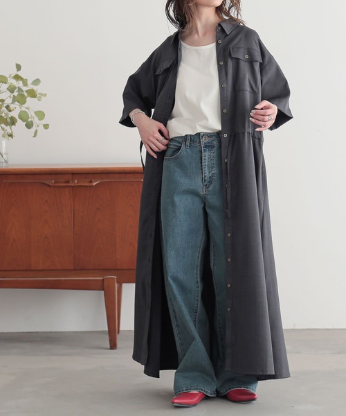 n'OrLABEL（ノアールレーベル）の「『リネンライクワークシャツワンピース』（シャツワンピース・レディース・チャコール/マスタード/カーキ/ブラック・2/1）」の3枚目の写真