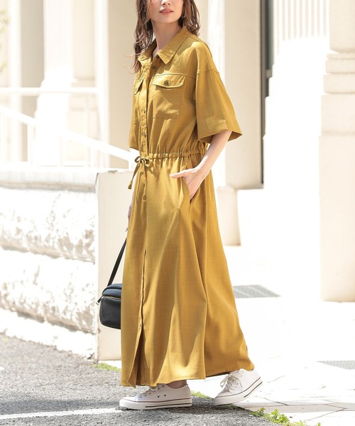 セール】『リネンライクワークシャツワンピース』（シャツワンピース