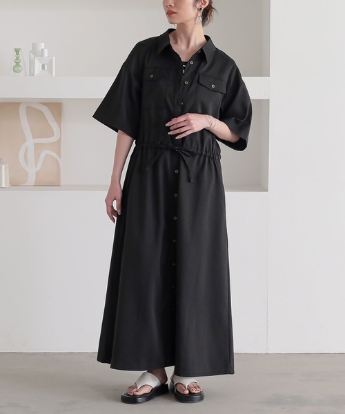 n'OrLABEL（ノアールレーベル）の「『リネンライクワークシャツワンピース』（シャツワンピース・レディース・チャコール/マスタード/カーキ/ブラック・2/1）」の2枚目の写真