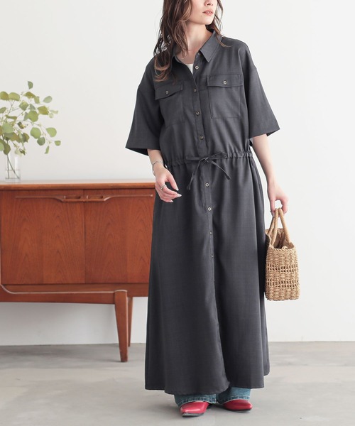 n'OrLABEL（ノアールレーベル）の「『リネンライクワークシャツワンピース』（シャツワンピース・レディース・チャコール/マスタード/カーキ/ブラック・2/1）」の16枚目の写真