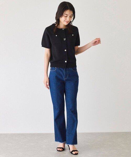 Jayro（ジャイロ）の「ビジューアソートボタン半袖カーディガン（カーディガン/ボレロ・レディース・ブラック/ホワイト系その他/ピンク・M）」の7枚目の写真