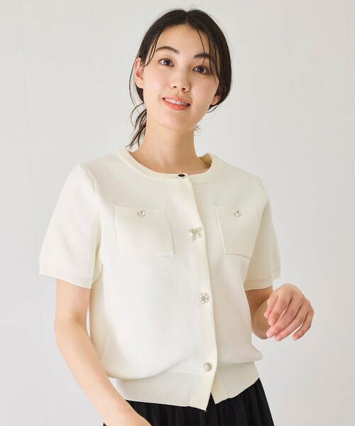 Jayro（ジャイロ）の「ビジューアソートボタン半袖カーディガン（カーディガン/ボレロ・レディース・ブラック/ホワイト系その他/ピンク・M）」の10枚目の写真