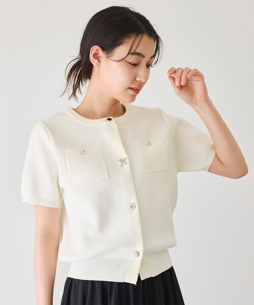 Jayro（ジャイロ）の「ビジューアソートボタン半袖カーディガン（カーディガン/ボレロ・レディース・ブラック/ホワイト系その他/ピンク・M）」の11枚目の写真