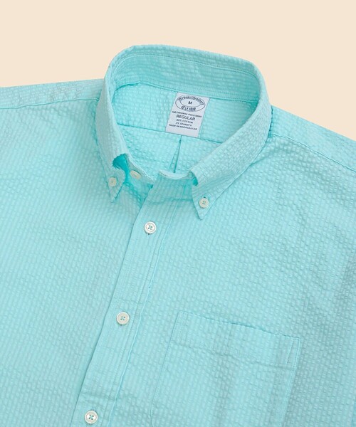 BROOKS BROTHERS(ブルックスブラザーズ)の「ストレッチコットン シアサッカー ショートスリーブ カジュアルシャツ Regular Fit(シャツ/ブラウス・メンズ・ピンク/ブルー・SMALL/MEDIUM/LARGE/X-LARGE)」の5枚目の写真