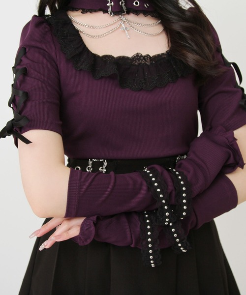 DearMyLove(ディアマイラブ)の「十字架チェーンチョーカーアームウォーマーリブトップス(ニット/セーター・レディース・パープル/ボルドー/ブラック/グレー・3L/LL/LARGE/MEDIUM)」の20枚目の写真