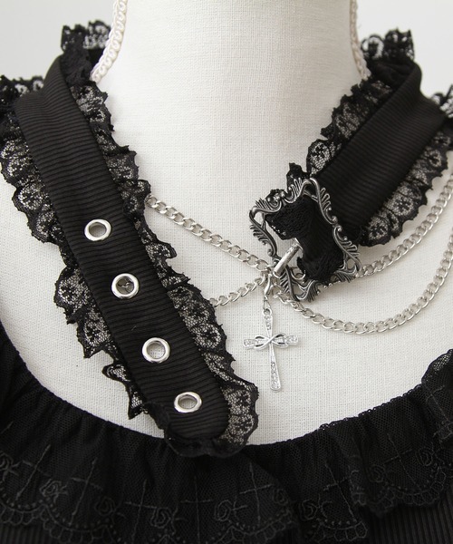 十字架チェーンチョーカーアームウォーマーリブトップス（ニット