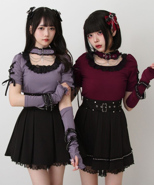 DearMyLove(ディアマイラブ)の「十字架チェーンチョーカーアームウォーマーリブトップス(ニット/セーター・レディース・パープル/ボルドー/ブラック/グレー・3L/LL/LARGE/MEDIUM)」の9枚目の写真