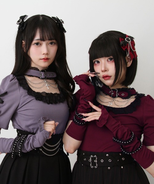 DearMyLove(ディアマイラブ)の「十字架チェーンチョーカーアームウォーマーリブトップス(ニット/セーター・レディース・パープル/ボルドー/ブラック/グレー・3L/LL/LARGE/MEDIUM)」の10枚目の写真