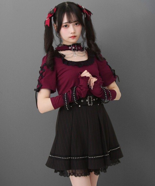 DearMyLove(ディアマイラブ)の「十字架チェーンチョーカーアームウォーマーリブトップス(ニット/セーター・レディース・パープル/ボルドー/ブラック/グレー・3L/LL/LARGE/MEDIUM)」の5枚目の写真