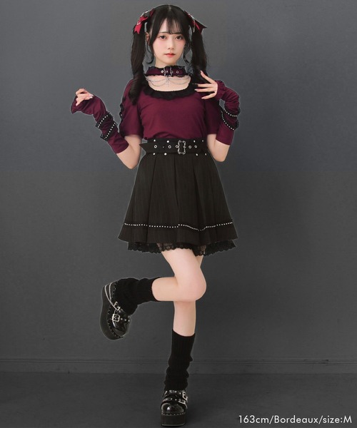 DearMyLove(ディアマイラブ)の「十字架チェーンチョーカーアームウォーマーリブトップス(ニット/セーター・レディース・パープル/ボルドー/ブラック/グレー・3L/LL/LARGE/MEDIUM)」の6枚目の写真