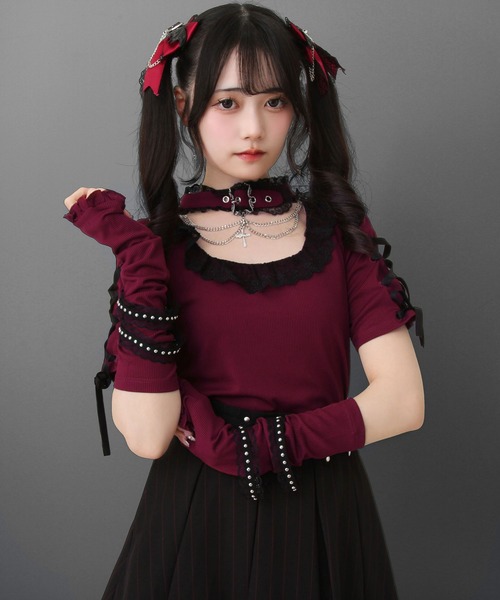 DearMyLove(ディアマイラブ)の「十字架チェーンチョーカーアームウォーマーリブトップス(ニット/セーター・レディース・パープル/ボルドー/ブラック/グレー・3L/LL/LARGE/MEDIUM)」の8枚目の写真