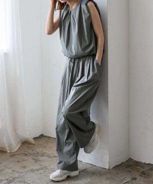 セール】バルーンヘムノースリーブブラウス＆ワイドパンツ