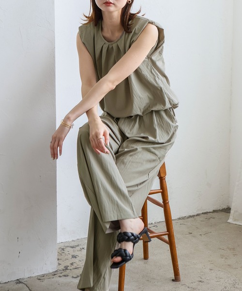 VitaFelice(ヴィータフェリーチェ)の「バルーンヘムノースリーブブラウス&ワイドパンツ セットアップ(セットアップ・レディース・アイボリー/ブラック/チャコールグレー/ベージュ系・FREE)」の9枚目の写真