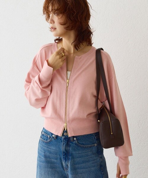 RIVE DROITE(リヴドロワ)の「【大人のこなれ感】ZIPニットカーディガン(カーディガン/ボレロ・レディース・ブラック/ブラウン/ピンク/ホワイト系その他・FREE)」の1枚目の写真