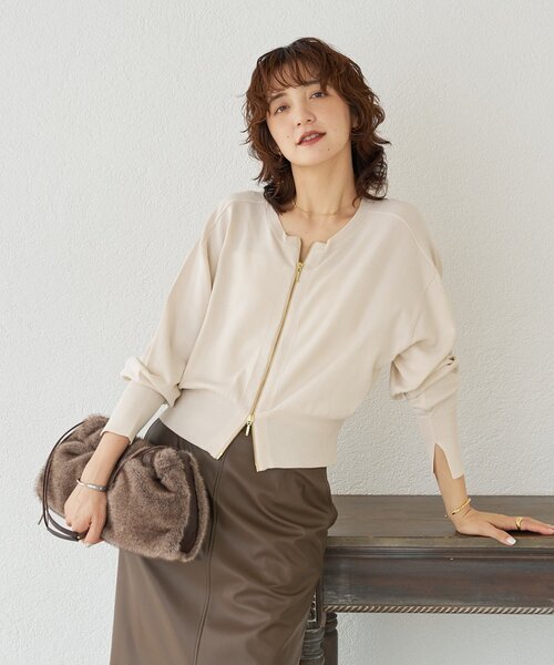 RIVE DROITE(リヴドロワ)の「【大人のこなれ感】ZIPニットカーディガン(カーディガン/ボレロ・レディース・ブラック/ブラウン/ピンク/ホワイト系その他・FREE)」の14枚目の写真