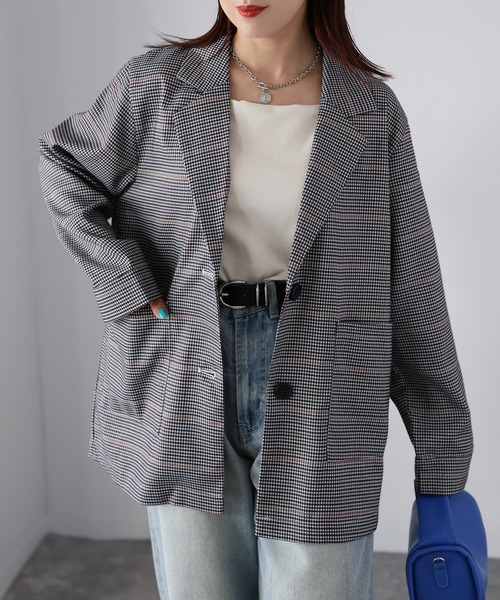 Riberry(リベリー)の「チェック柄テーラードジャケット(テーラードジャケット・レディース・アイボリー/ブラウン/グレー・MEDIUM)」の5枚目の写真