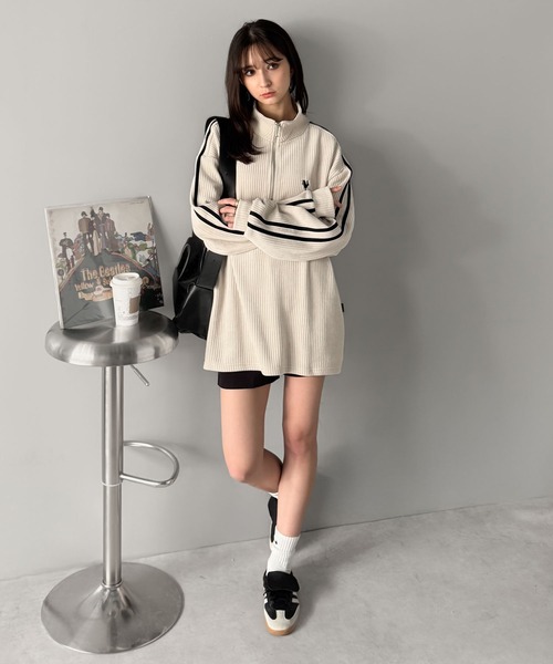 セール】「暖か素材。」コーデュロイ素材Wラインハーフジップ