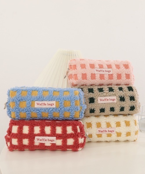 セール】【2025秋冬新作】もこもこ チェック ペンケース ポーチ