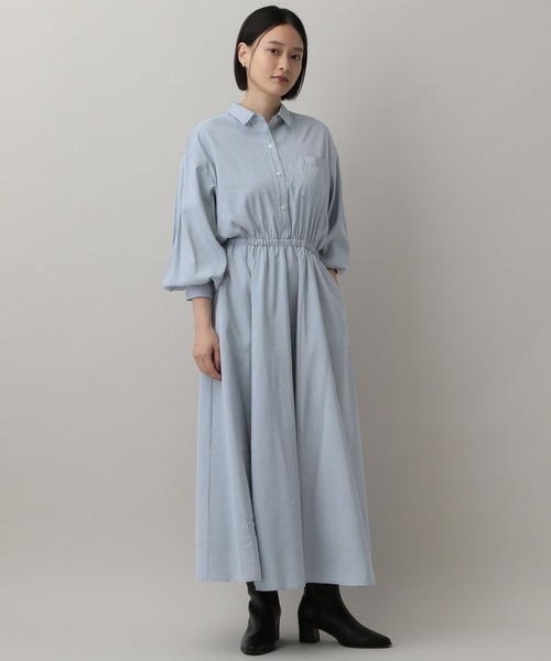 A part by(アパートバイ)の「ドロストシャツワンピース(ワンピース・レディース・ブルー系その他2/ブラック/オフホワイト・FREE)」の3枚目の写真