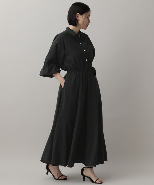 A part by(アパートバイ)の「ドロストシャツワンピース(ワンピース・レディース・ブルー系その他2/ブラック/オフホワイト・FREE)」の2枚目の写真