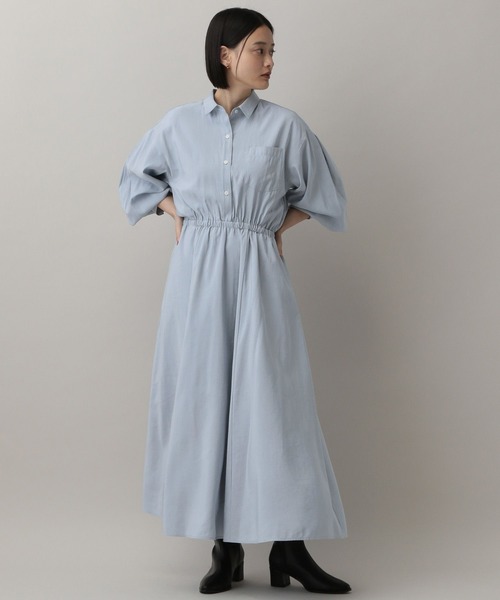 A part by(アパートバイ)の「ドロストシャツワンピース(ワンピース・レディース・ブルー系その他2/ブラック/オフホワイト・FREE)」の6枚目の写真